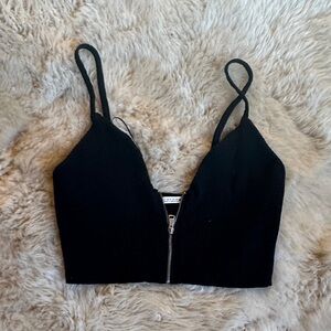 Zara Black Ribbed Crop Top with Zipper